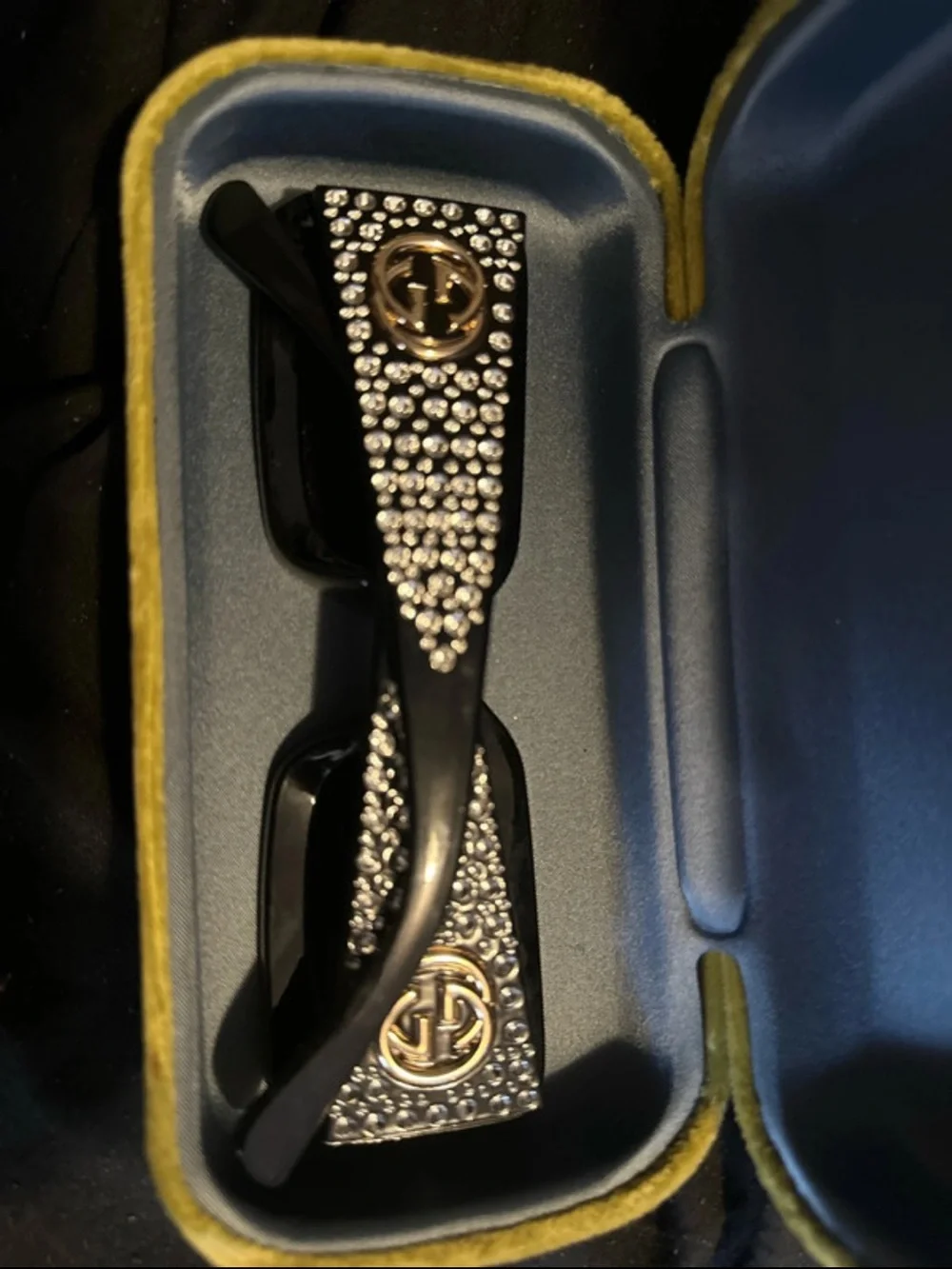 Gucci Black Crystal-Trim Square Sunglasses
